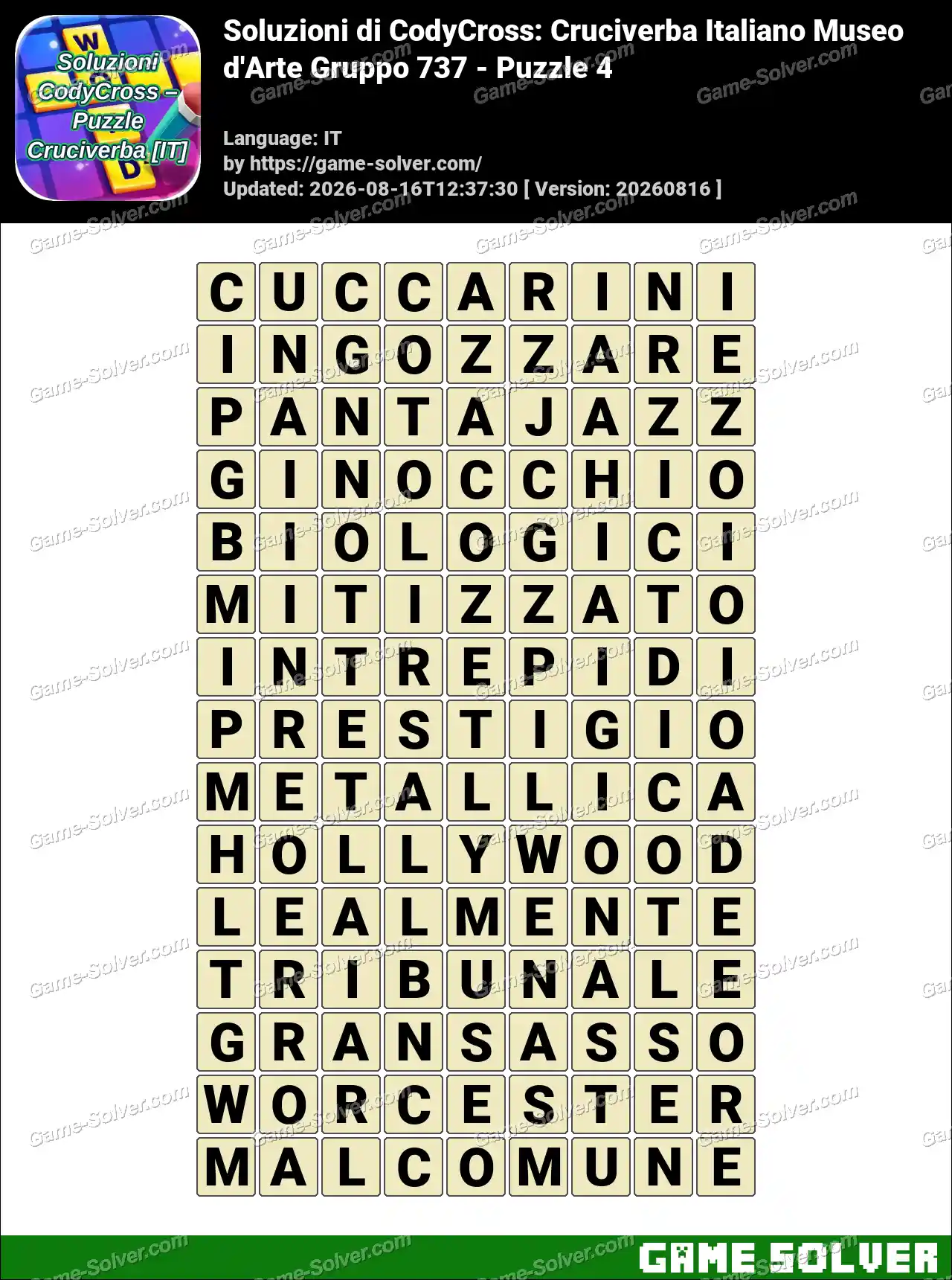 Soluzioni di CodyCross: Cruciverba Italiano Museo d’Arte Gruppo 737 – Puzzle 4